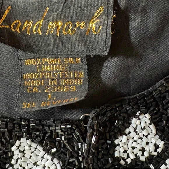 Landmark 100% Silk Hand-Beaded Evening Jacket – Black & White Medium/Large - Picture 8 of 10